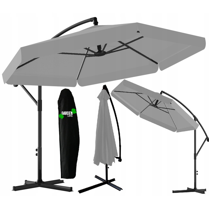 Садова парасолька GardenLine класична, сіра, 300 см x 210 см