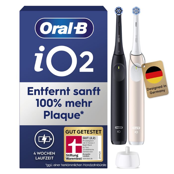 Електрична зубна щітка Oral-B iO Series 2, набір з 2-х щіток (Night Black та Calm Pink) та 2-х змінних насадок