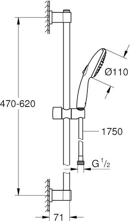Набір душової кабіни GROHE Vitalio 110, 60 см, хром, 14 л/хв, 2 струмені