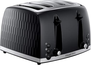 Тостер Russell Hobbs 26071 на 4 тости, чорний: сучасний дизайн, широкі слоти, підйомний механізм