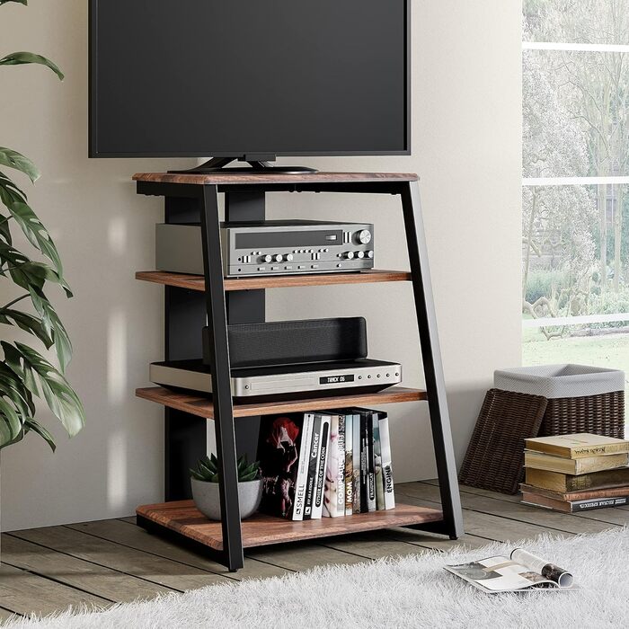 Стійка для HiFi апаратури FITUEYES з дерева та сталі, стіл для програвача з регульованою полицею, тумба для програвача та стереосистем, 61x52x78 см, горіх