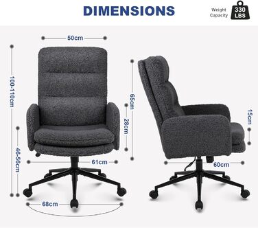 Крісло для дому та офісу Youhauchair з кашеміру, ергономічне, з високою спинкою, регульована висота, для дому та офісу (темно-сірий)