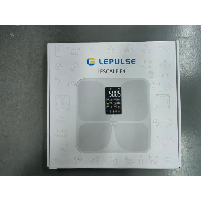 Розумна вага Lepulse Lescale F4 з аналізом складу тіла, визначенням жирової та м'язової маси, ультраточна вага з великим дисплеєм, 15 показників, біла