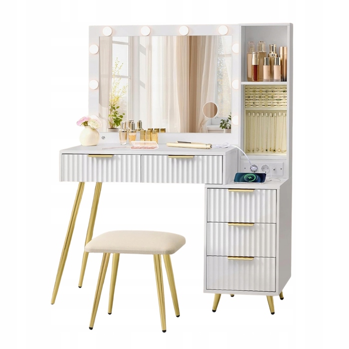 Туалетний столик Vasagle білий, 110 x 40 x 141,5 см, з LED-підсвіткою
