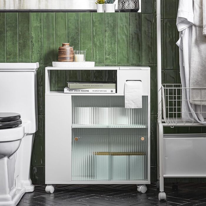 Вузький стелаж на колесах SoBuy BZR117-W, 20 см, білий, для кухні та ванної, для зберігання туалетного паперу, органайзер, нішевий шафа, розміри 20x71x60 см