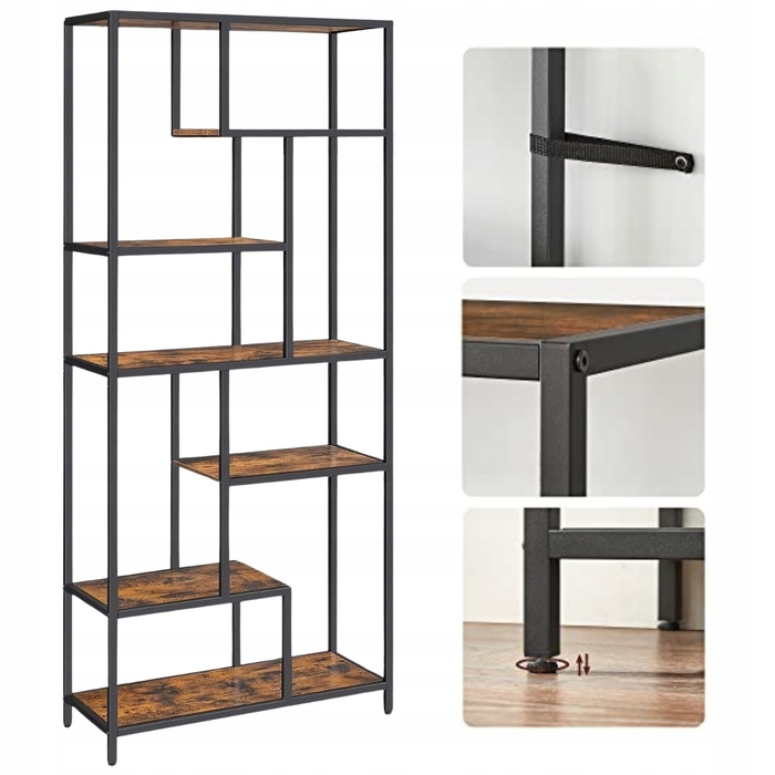 Стелаж Songmics у стилі лофт, 80 x 30 x 180 см, чорний/рустикальний дуб