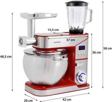 Кухонна машина Syntrox Ziglus 10 л, 2000 Вт, м’ясорубка, багатофункціональна, нержавіюча сталь, червона