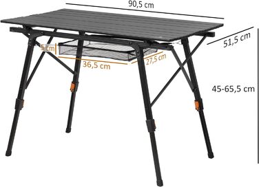 Складаний кемпінговий стіл CampFeuer 90,5x51,5 см, з регульованою висотою, чорний, з сумкою для перенесення — універсальний стіл для кемпінгу, саду, балкона та подорожей