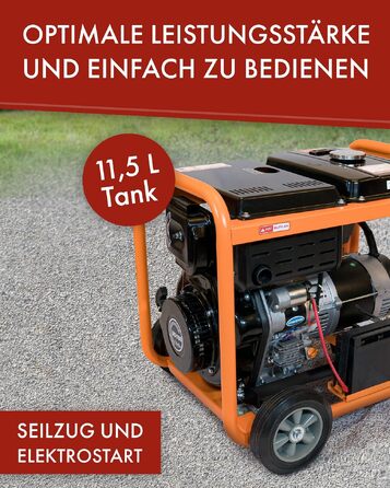 Дизельний генератор KnappWulf KW5500-3 5000 Вт (5 кВт) з розетками 230В/400В/12В, датчиком рівня масла та колесами