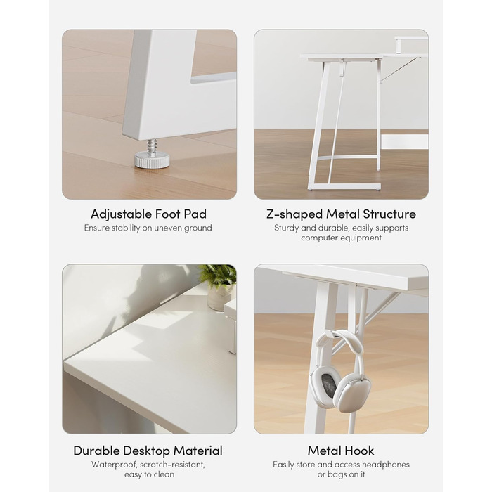 Ігровий кутовий стіл CubiCubi 170x120 см, білий, з моніторною підставкою, простий монтаж, просторий комп'ютерний стіл L-подібний для геймерів