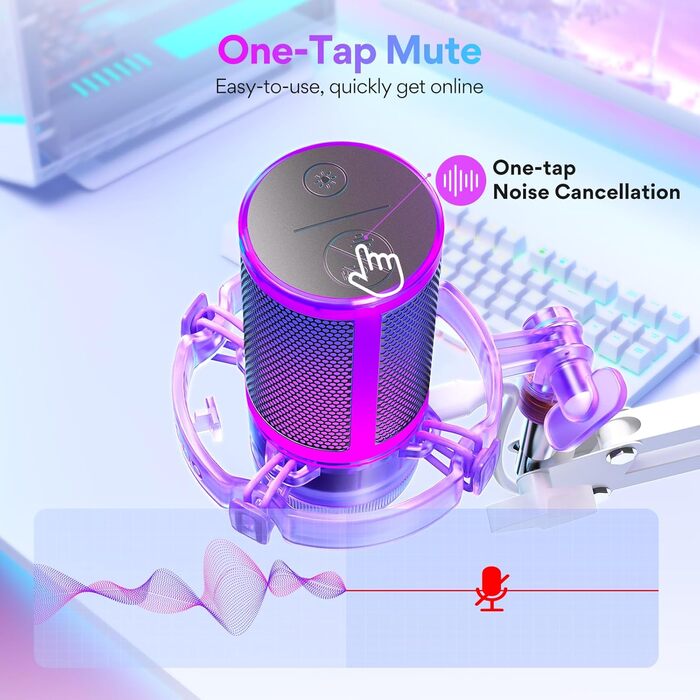 MAONO USB ігровий мікрофон з шумозаглушенням, RGB конденсаторний мікрофон для стрімінгу, подкастів, Twitch, YouTube, Discord, ПК, Mac, PS4, PS5, модель DGM20S, фіолетовий