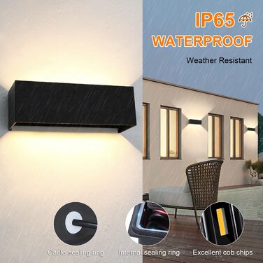 LEDMO LED настінний світильник 30W для внутрішніх і зовнішніх робіт, регульований світловий потік, тепле біле світло 3000K, IP65, чорний