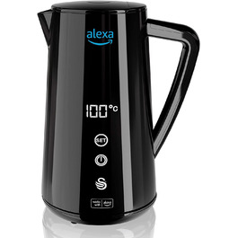 Розумний електрочайник Swan Alexa WIFI 1,5 л, чорний, сенсорний LED-екран, регулювання температури, підтримка тепла, ізольована сталева стінка, 1800 Вт, Euro-вилка