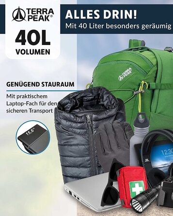 Туристичний рюкзак Terra Peak Flex 40 Premium 40 л, з вентиляцією спини, дощовиком, тримачем для питної системи, 3D Air Mesh, синій