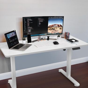 Регульований стіл Homall 140x60 см з USB-роз'ємом, комп'ютерний стіл для дому та офісу, ергономічний, білий