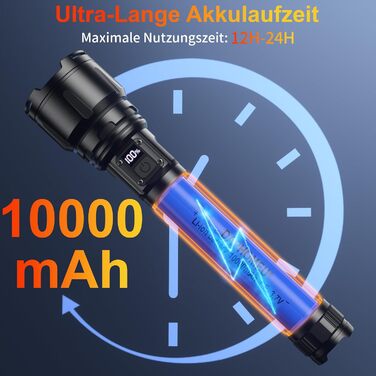 daphomeu Надяскрава LED ліхтарик 500000 люменів, акумулятор 10000 мАг, водонепроникний тактичний ліхтар із 5 режимами для кемпінгу, туризму, M100