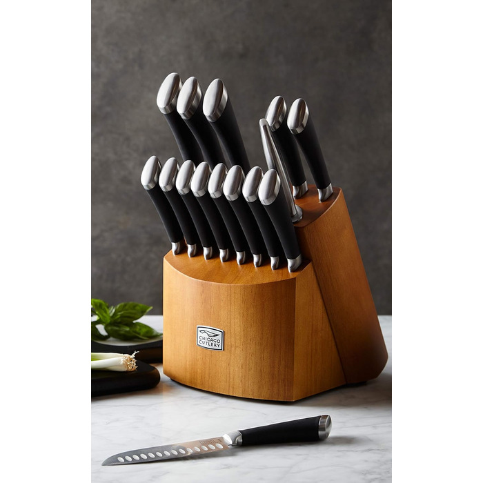 Набір кухонних ножів Chicago Cutlery Fusion (17 предметів) з дерев'яною підставкою, леза з нержавіючої сталі та ергономічні ручки