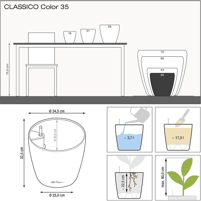 Горщик для квітів LECHUZA CLASSICO Color 35 білий 13210, 36x36x32.5 см