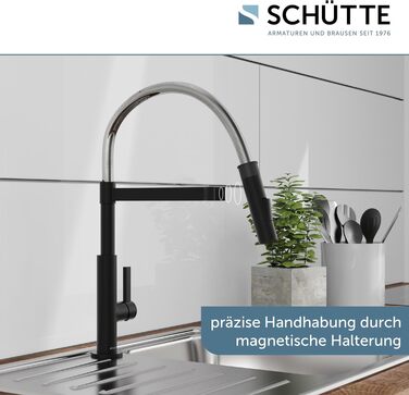 Змішувач кухонний SCHÜTTE MIAMI 79147 з висувним душем, чорний/хром - одноричаговий, з магнітним утримувачем, для мийки