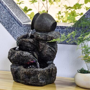 Настільний фонтан Zen'Light Naturkaskade Jarstone з ефектом каменю, LED підсвіткою, для релаксації та декору, висота 31 см, колір каштан, розмір Large