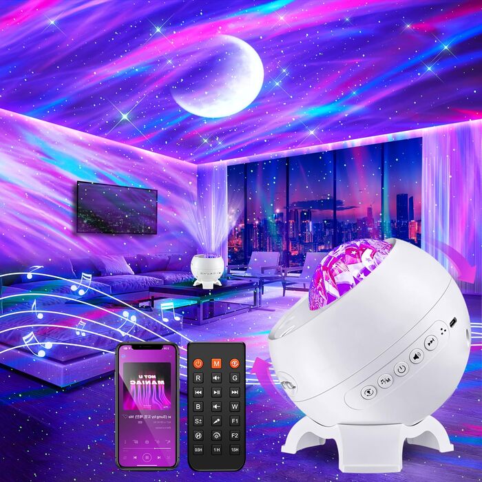 Проектор зоряного неба COOLNIGHT: лампа-нічник Aurora Galaxy з 180 режимами світла, білим шумом та Bluetooth, для дітей та дорослих, білий