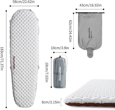 Самонадувний кемпінговий килимок Naturehike Thermal 5.8 R-Value для 4 сезонів, ультралегкий туристичний матрац для сну (модель Weib-5.8r-mummy)