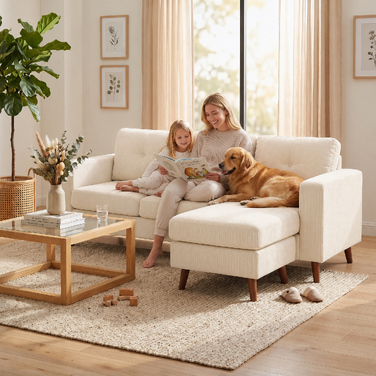Кутовий диван Ecksofa (192 см), 3-місний, з реверсивним шезлонгом, велюр-кордуロイ, для маленьких кімнат, кремово-білий