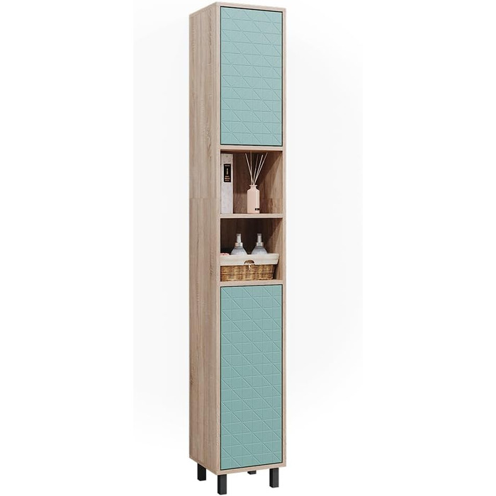 Високий шафа для ванної Vicco Agasta, м'ятно-зелена/сонома, 30 x 190,3 см