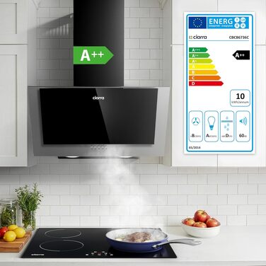 Похила витяжка для кухні CIARRA CBCB6736C 60 см, чорна, потужність 370 м³/год, LED-підсвітка, режим рециркуляції та відведення, рівень шуму 57 дБ