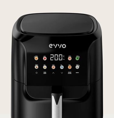 Аерофритюрниця EVVO з подвійним кошиком 8 л, 2800 Вт, без олії, антипригарне покриття, 10 програм, чорна