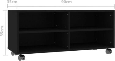 Тумба для телевізора на колесах vidaXL, чорна, 90x35x35 см, ДСП, низький телевізійний стіл, меблі для ТВ, комод, HiFi шафа