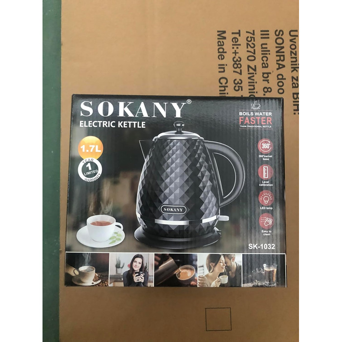 Електрочайник SOKANY SK-1032 2200 Вт, 1,7 л, білий, знімний фільтр від накипу, авто-вимкнення, індикатор рівня води, обертається на 360°, чайник для води та чаю