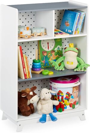 Дитяча полиця для іграшок і книг Relaxdays, 4 секції, 90x60x30 см, для хлопчиків і дівчаток, біла/сіра