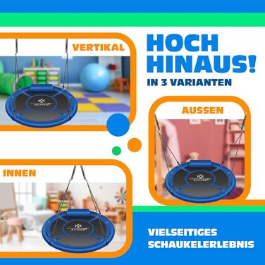 Крісло-гойдалка KESSER® Tellerschaukel Ø 120 см, до 300 кг, з подушкою та 4 ручками, регульоване, дитяче крісло-гойдалка для дому та вулиці, блакитне