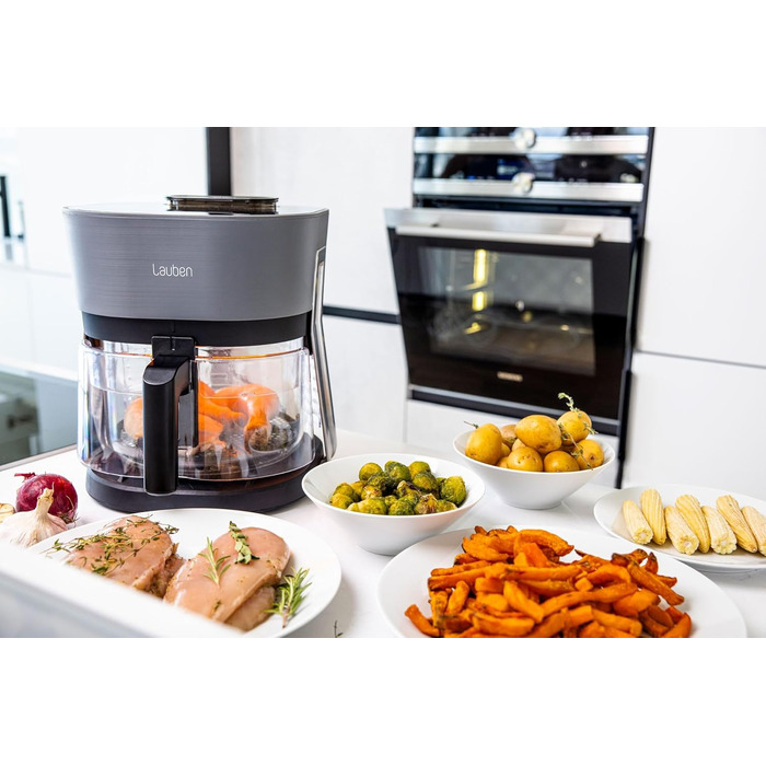 Аерофритюрниця Lauben Glass&Steam 4500BG зі скляним кошиком та функцією пари, 8 програм, 4.5л