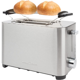 Тостер ProfiCook PC-TA 1251, 2 тостових слоти, нержавіюча сталь, широкий слот, знімна насадка для булочок, регульований ступінь підсмажування, піддон для крихт, кабельний відсік