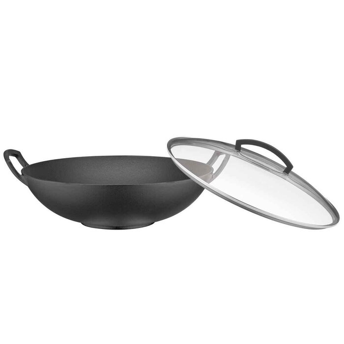 Wok Spring з кришкою, литий чавун, сріблястий, 15,2x38,8x42,8 см