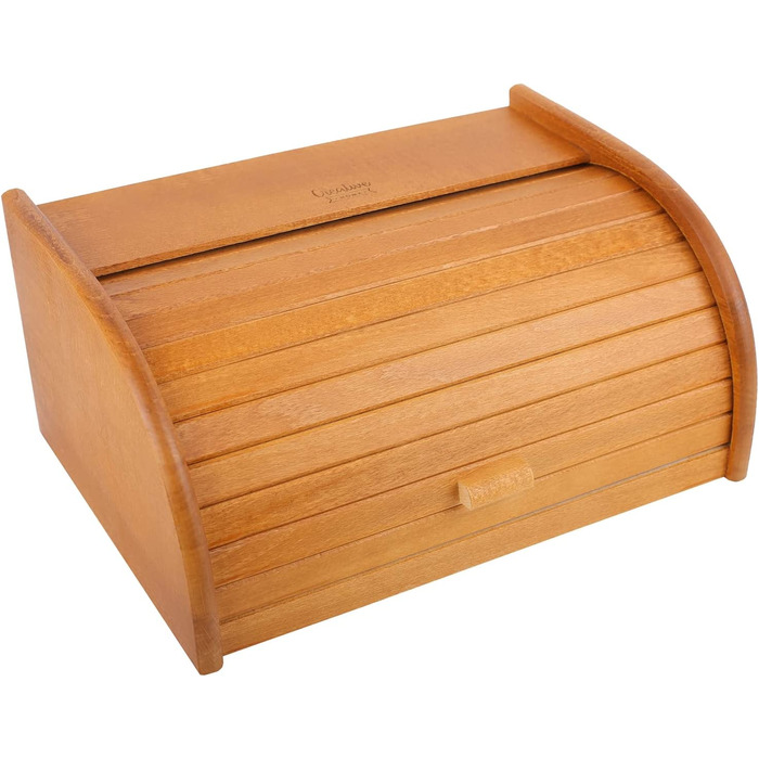 Дерев'яна хлібниця Creative Home Erle з роликовою кришкою, 38x28,5x17,5 см, натуральна, для хліба, булочок та випічки, стильна хлібна скриня для кухні