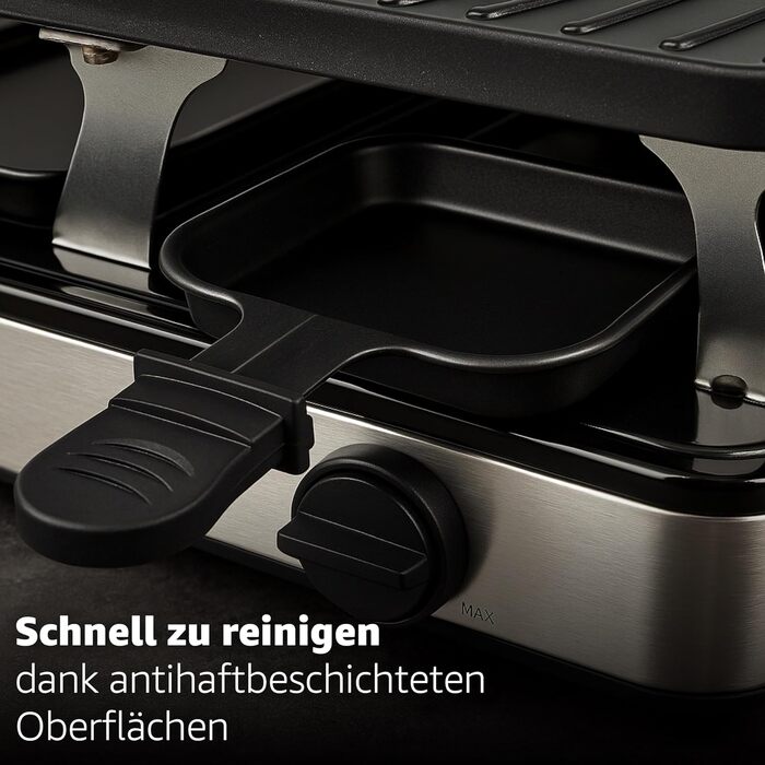 Набір для раклету 8er Raclette – гриль для столу з пательнями та скребком, антипригарна гриль-пластина та кам'яна пластина, прямокутна форма