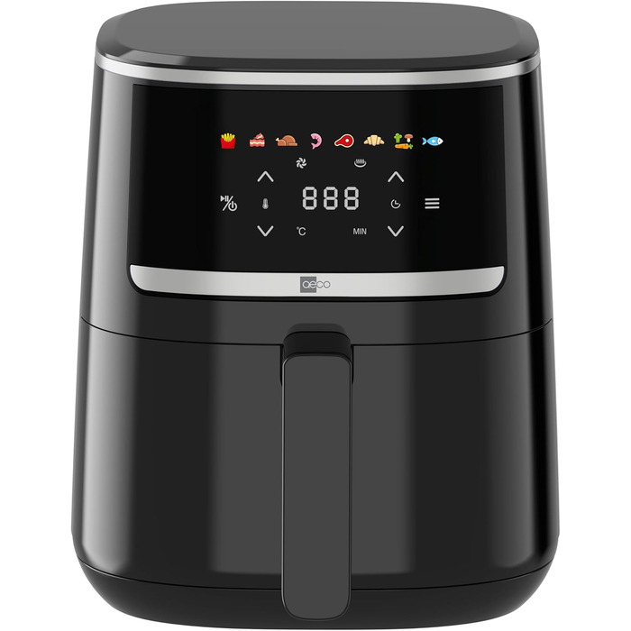Аерофритюрниця aeco COMPACT 4,3 л з цифровим сенсорним дисплеєм, 1500 Вт, 8 програм, регулювання температури 80-200°C, компактна, з рецептурником