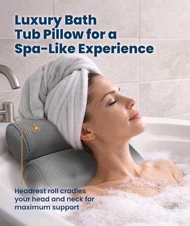 Подушка для ванни Everlasting Comfort з підголівником та підставкою для шиї, антиковзка, з присосками, швидковисихаюча сітка, стандартний розмір