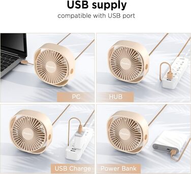 Вентилятор USB EasyAcc міні портативний для столу з регулюванням швидкості та поворотом на 360° (шампань)