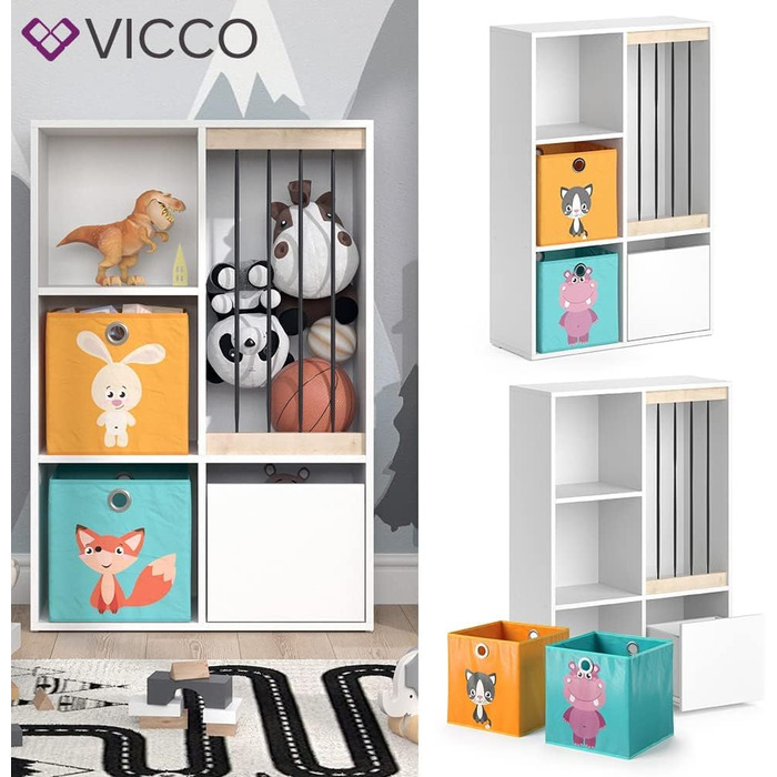 Дитяча полиця Vicco Luigi біла 72x107.8 см з 2 коробами, опція 1 107x114 см з 6 коробами