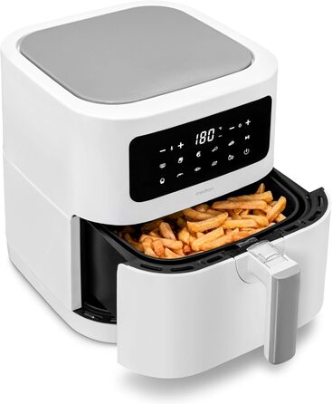 Аерофритюрниця MEDION E40 XL 5,2 л, 2150 Вт, 9 програм, сенсорне керування, LED-дисплей, біла, для смаження без олії