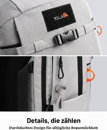 Рюкзак для ноутбука Tolaccea 30L, 15.6 дюймів, діловий дорожній рюкзак для ручної поклажі, світло-сірий