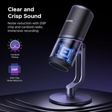 UGREEN ігровий USB-мікрофон з RGB-підсвічуванням, 24bit/96kHz, кнопка вимкнення звуку, конденсаторний мікрофон для ПК, PS5/PS4, стрімінгу, ігор, подкастів, запису, ноутбука
