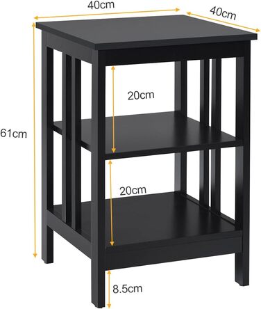 Приліжковий столик COSTWAY, 3 рівні, набір 2 шт, II-подібна форма, чорний, 40x40x61 см, для спальні та вітальні