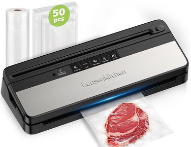Вакууматор для продуктів Bonsenkitchen для сухих та вологих продуктів з вбудованим різачем, чорний (комплект з рулоном та пакетами)