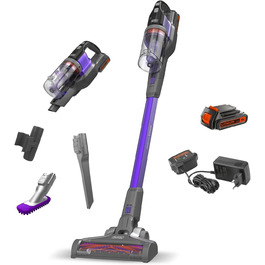 Пилосос Black+Decker 4-в-1 акумуляторний для прибирання шерсті тварин, 18В, 2.0Аг, безмішковий, ручний і вертикальний, електрощітка для шерсті, насадка для щілин, зарядний пристрій та настінне кріплення, модель BHFEV182CP 2019 року