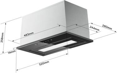 Вбудована витяжка CIARRA CBCB6926A A+++, 60 см, чорна нержавіюча сталь, продуктивність 704 м³/год, рівень шуму 60 дБ, LED-підсвітка, режим відведення та рециркуляції